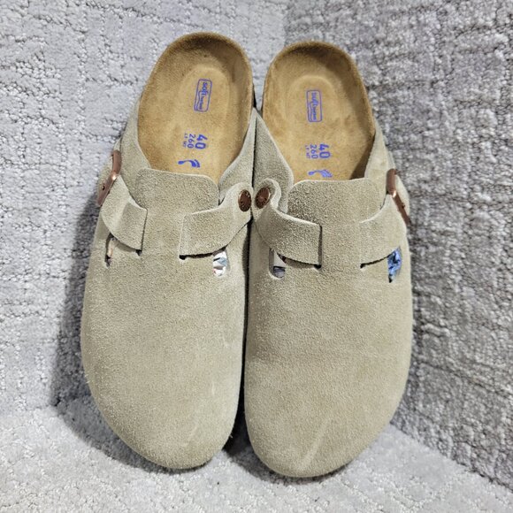 Birkenstock Boston Soft Footbed Size 40 L9 M7 R Taupe Suede Slip On Clog Shoes - Picture 1 of 10